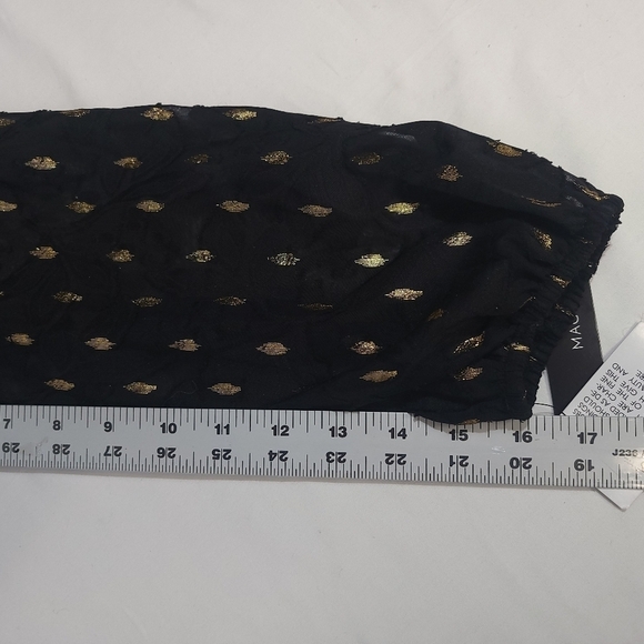 Maggy London V-neckline Ruched Waistline Tiered Skirt Dress Black/ Gold Metallic - Picture 11 of 13